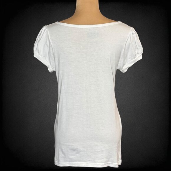 VTG Y2K Juicy Couture Graphic Tee Sz.L White Metallic Heart Logo Puff Sleeve - Picture 12 of 12